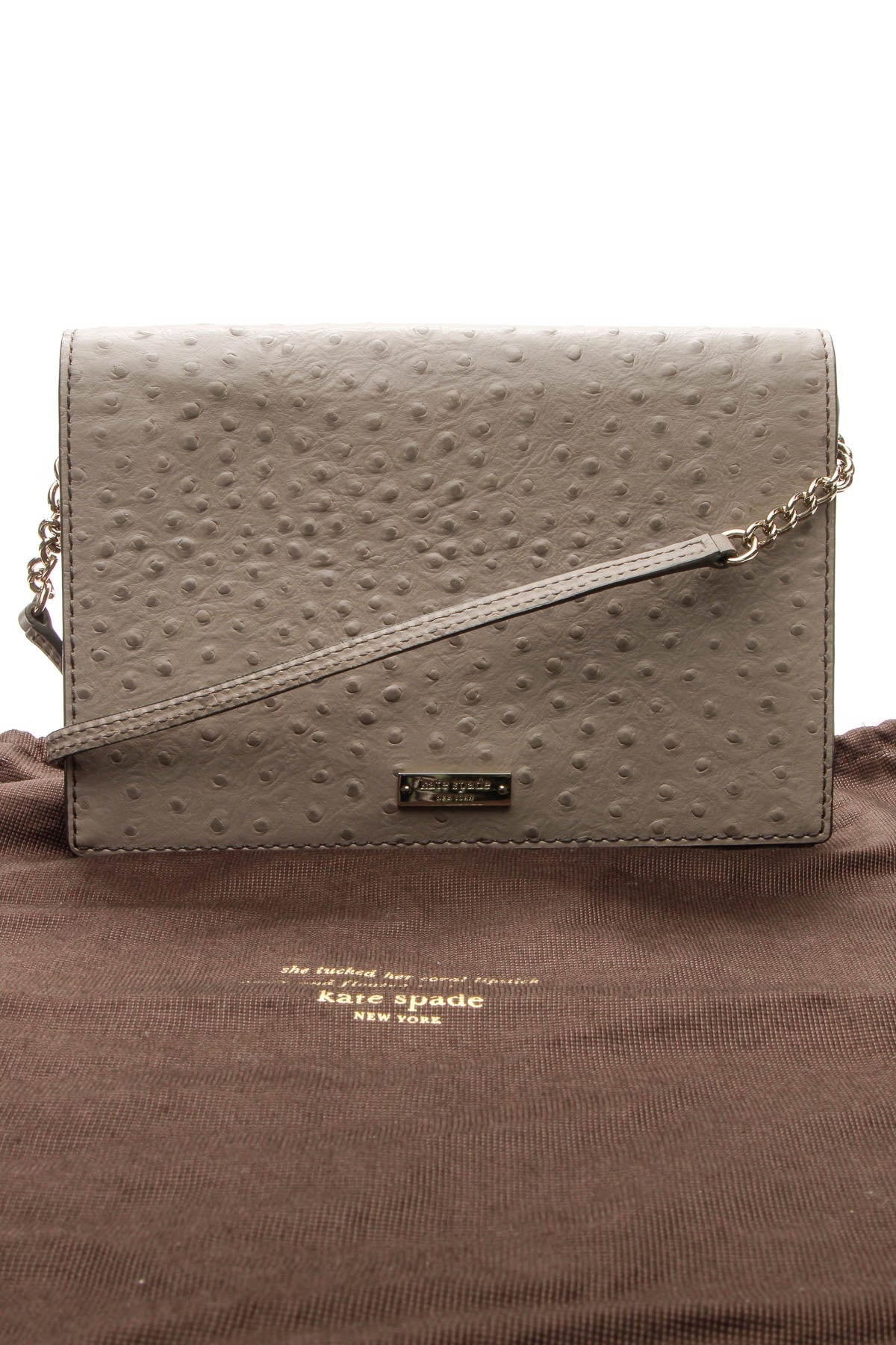Embossed Ostrich Shoulder Bag - Taupe