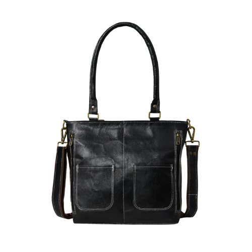 Noir Classic Dual Strap Leather Tote