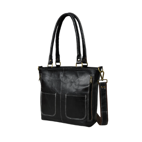 Noir Classic Dual Strap Leather Tote