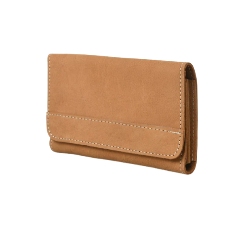 Slim Tan Leather Trifold Wallet for Women