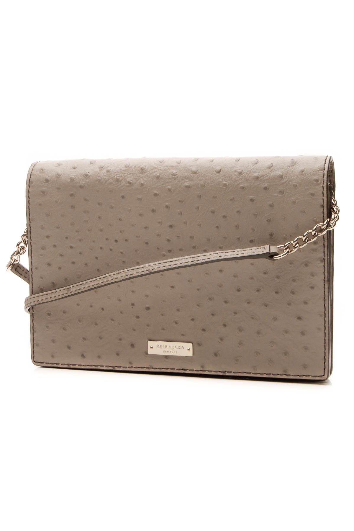 Embossed Ostrich Shoulder Bag - Taupe