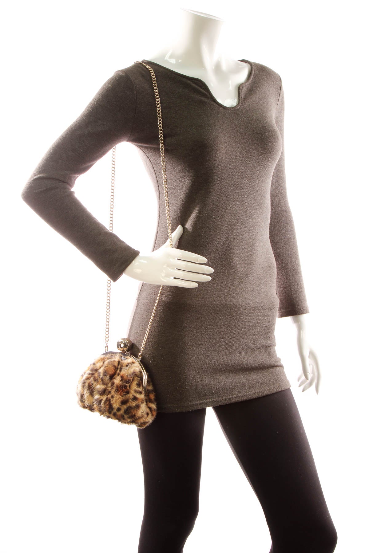 Leopard Small Evening Bag - Brown
