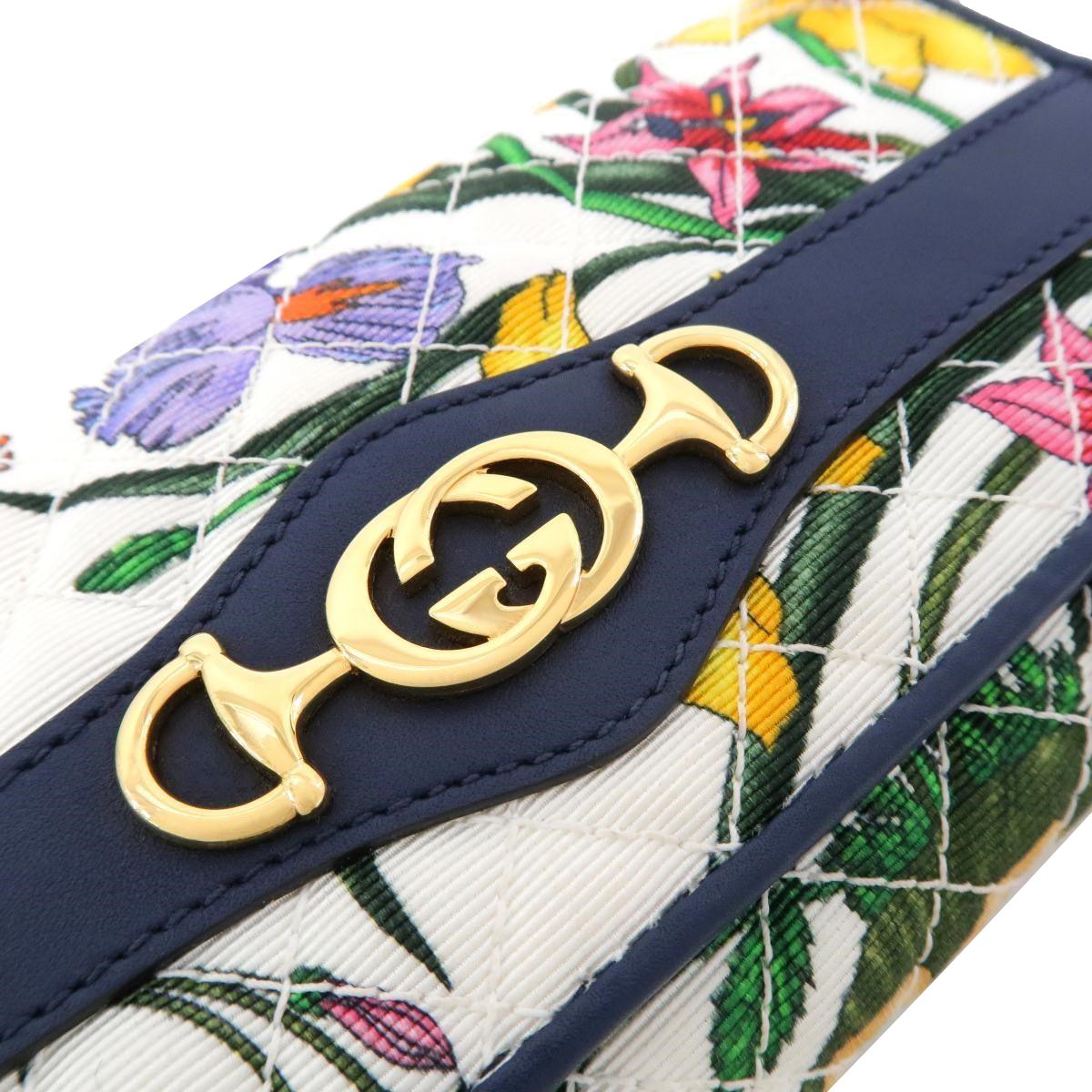 Gucci Zumi Floral Horsebit Quilted Canvas Continental Wallet