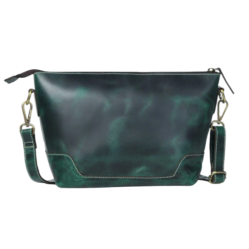 Vintage Emerald Green Leather Crossbody Bag