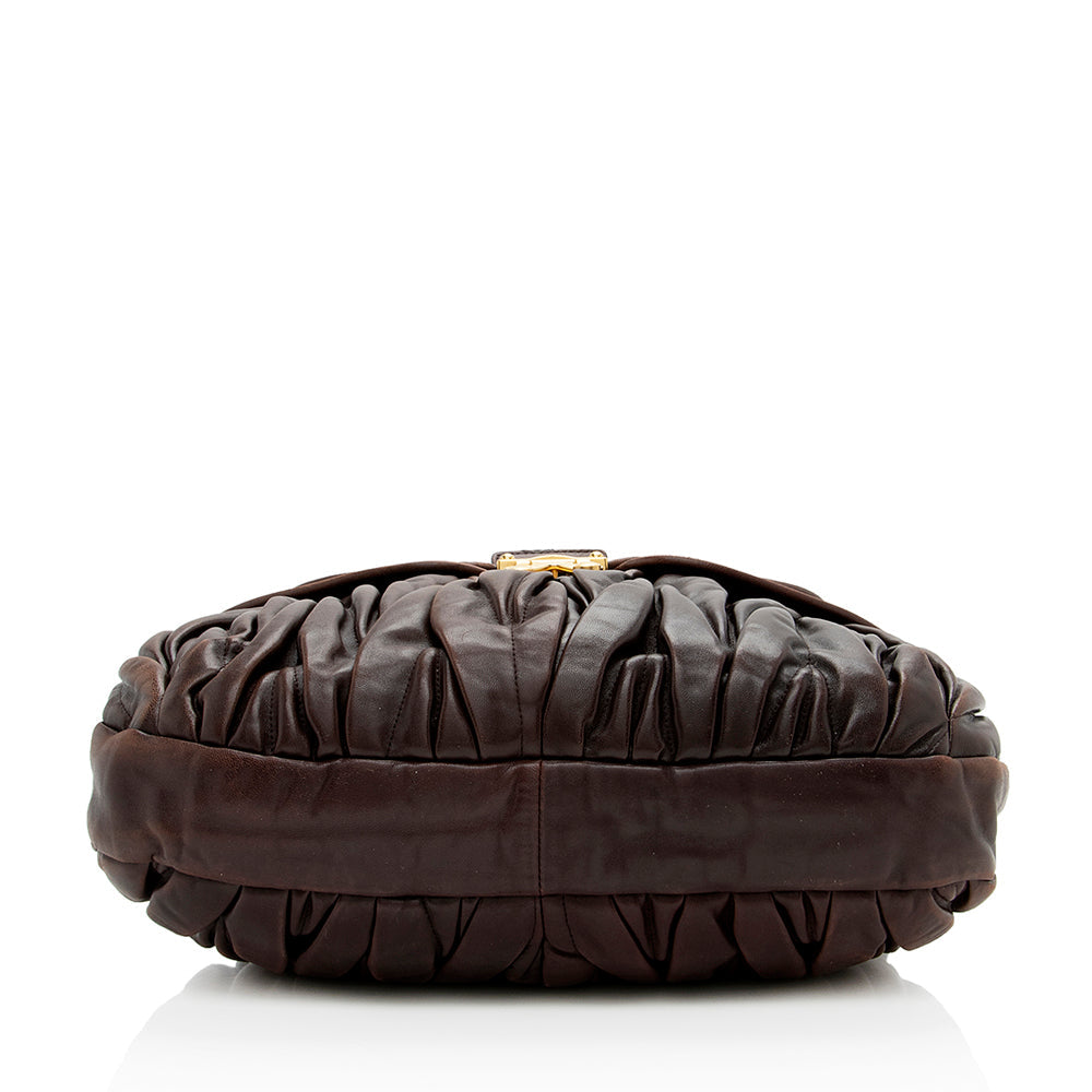 Miu Miu Calfskin Lux Matelasse Coffer Shoulder Bag (SHF-14874)