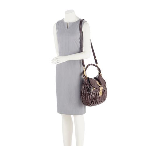 Miu Miu Calfskin Lux Matelasse Coffer Shoulder Bag (SHF-14874)