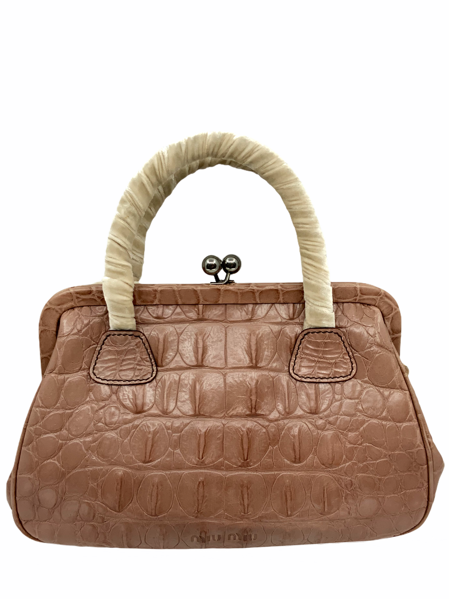 Miu Miu Embossed Crocodile Kiss-Lock Satchel Bag