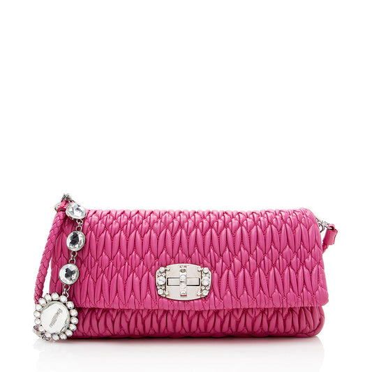 Miu Miu Matelasse Crystal Flap Shoulder Bag (SHF-17809)