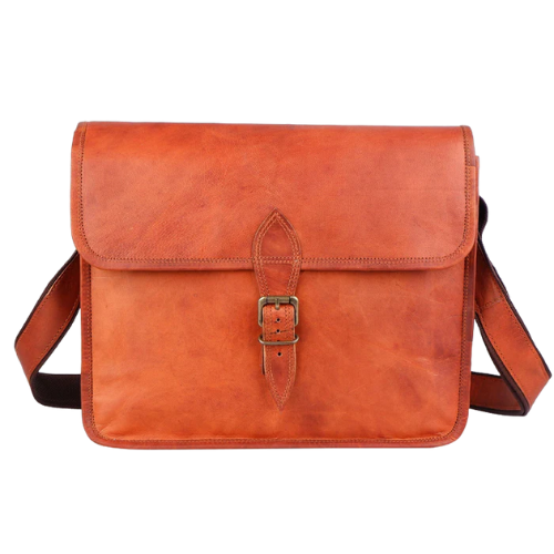 Rust Brown Leather Crossbody Satchel Bag