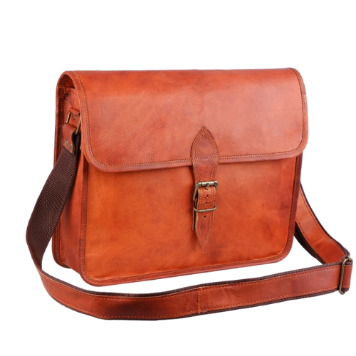Rust Brown Leather Crossbody Satchel Bag