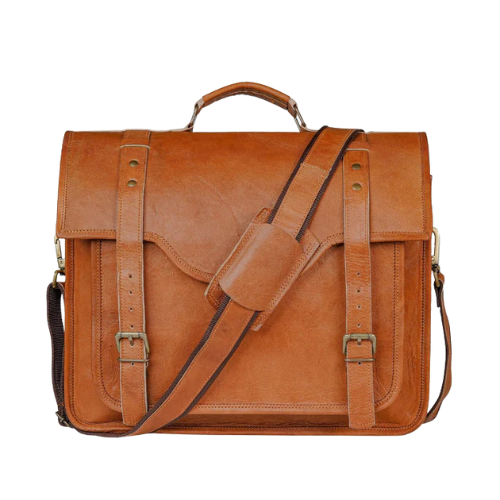 Cognac Brown Leather Satchel Bag
