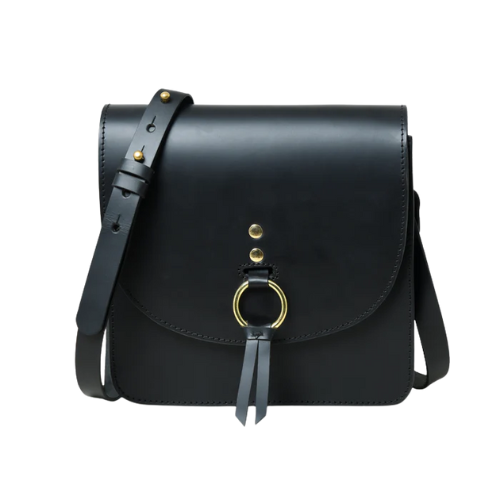 Black Leather Crossbody Bag for Women