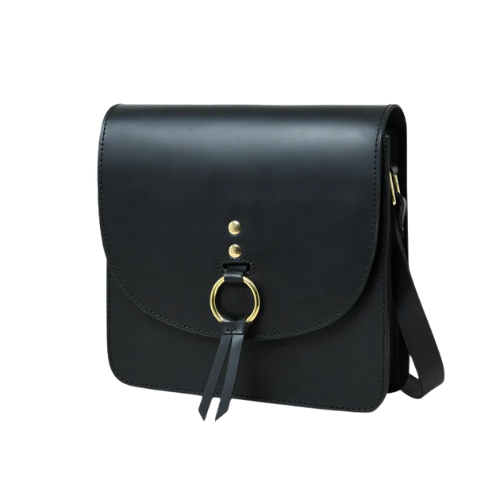 Black Leather Crossbody Bag for Women