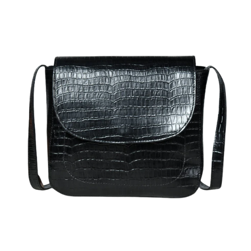 Croc-Embossed Noir Crossbody