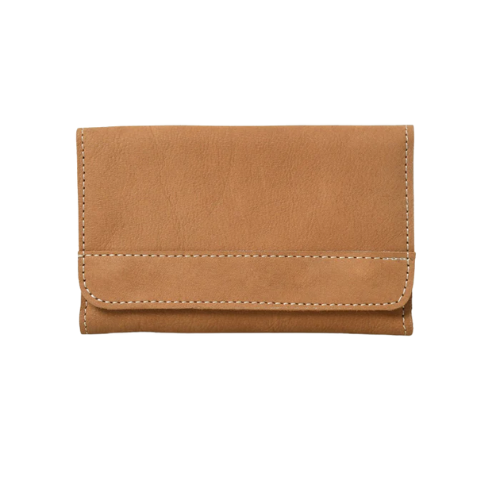 Slim Tan Leather Trifold Wallet for Women