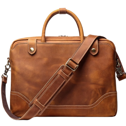 Vintage Brown Full-Grain Leather Messenger Bag