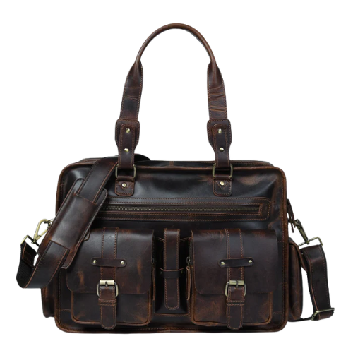 Distressed Dark Brown Leather Briefcase
